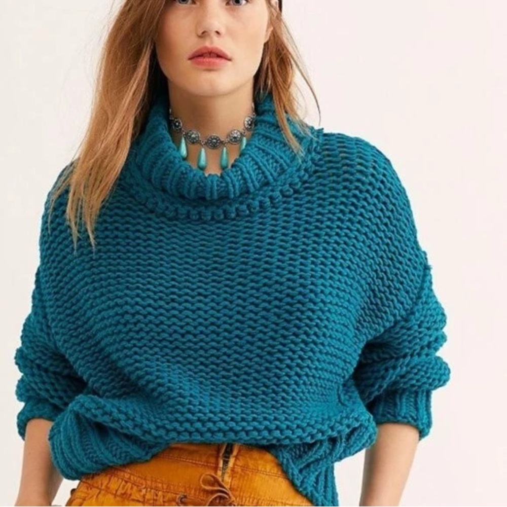 Free People My Only Sunshine Chunky Knit Pullover Sweater Size M OB995519 Teal
